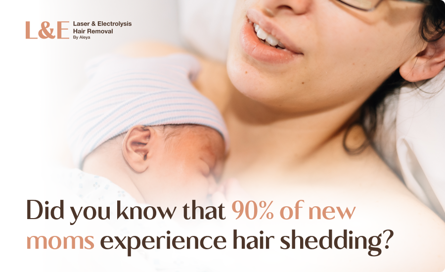 An infographic highlighting that most new moms experience hair shedding in the first few months
