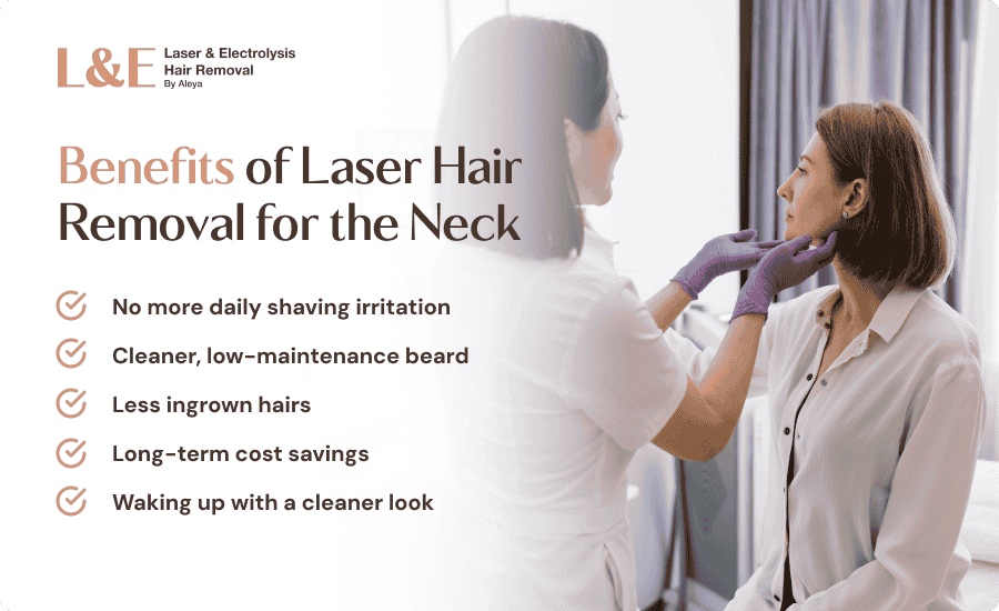 An infographic highlighting the benefits of laser hair removal for the neck