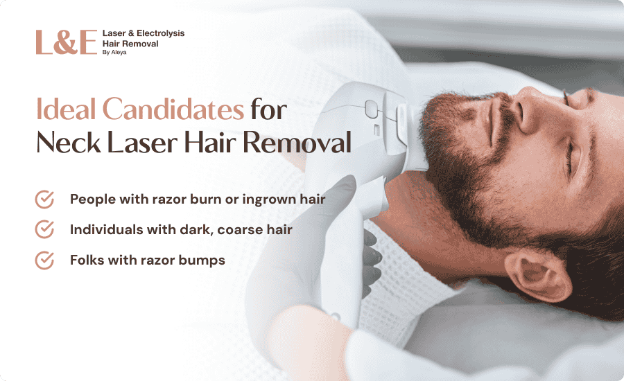An infographic highlighting the ideal candidates for laser hair removal for the neck